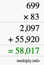 How to calculate 699 times 83 using long multiplication