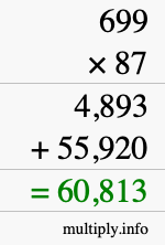How to calculate 699 times 87 using long multiplication