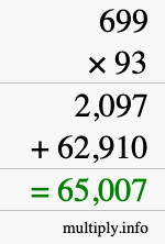 How to calculate 699 times 93 using long multiplication