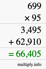 How to calculate 699 times 95 using long multiplication