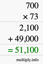 How to calculate 700 times 73 using long multiplication