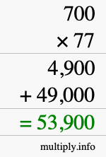 How to calculate 700 times 77 using long multiplication