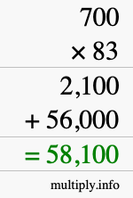 How to calculate 700 times 83 using long multiplication