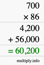 How to calculate 700 times 86 using long multiplication