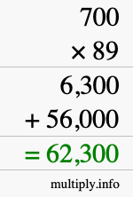 How to calculate 700 times 89 using long multiplication