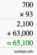 How to calculate 700 times 93 using long multiplication