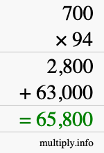 How to calculate 700 times 94 using long multiplication