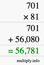 How to calculate 701 times 81 using long multiplication