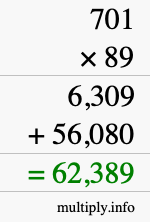 How to calculate 701 times 89 using long multiplication