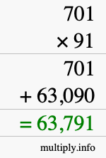 How to calculate 701 times 91 using long multiplication