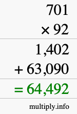 How to calculate 701 times 92 using long multiplication