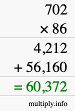 How to calculate 702 times 86 using long multiplication