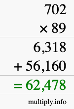 How to calculate 702 times 89 using long multiplication