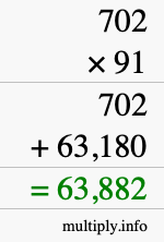 How to calculate 702 times 91 using long multiplication