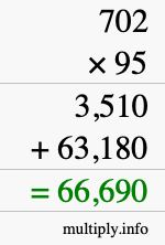 How to calculate 702 times 95 using long multiplication