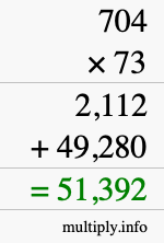 How to calculate 704 times 73 using long multiplication