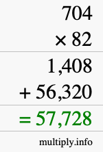 How to calculate 704 times 82 using long multiplication