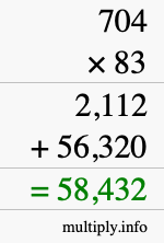 How to calculate 704 times 83 using long multiplication