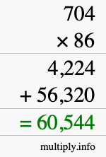How to calculate 704 times 86 using long multiplication