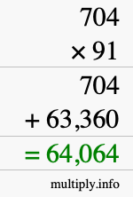 How to calculate 704 times 91 using long multiplication
