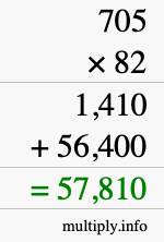 How to calculate 705 times 82 using long multiplication