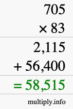 How to calculate 705 times 83 using long multiplication