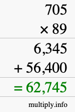 How to calculate 705 times 89 using long multiplication