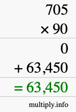 How to calculate 705 times 90 using long multiplication