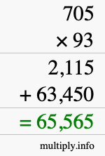 How to calculate 705 times 93 using long multiplication