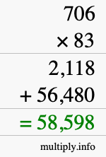 How to calculate 706 times 83 using long multiplication