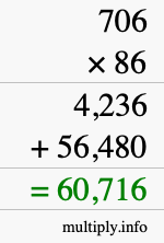 How to calculate 706 times 86 using long multiplication