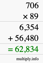 How to calculate 706 times 89 using long multiplication