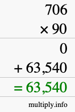 How to calculate 706 times 90 using long multiplication