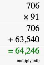 How to calculate 706 times 91 using long multiplication