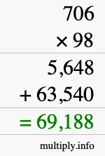 How to calculate 706 times 98 using long multiplication