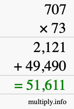 How to calculate 707 times 73 using long multiplication
