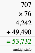 How to calculate 707 times 76 using long multiplication