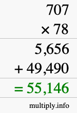 How to calculate 707 times 78 using long multiplication