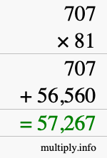 How to calculate 707 times 81 using long multiplication