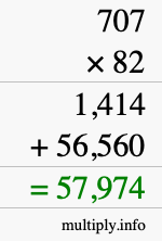 How to calculate 707 times 82 using long multiplication