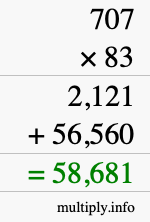 How to calculate 707 times 83 using long multiplication