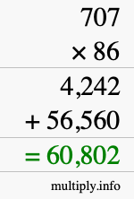How to calculate 707 times 86 using long multiplication