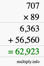 How to calculate 707 times 89 using long multiplication