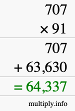 How to calculate 707 times 91 using long multiplication