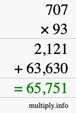 How to calculate 707 times 93 using long multiplication