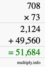 How to calculate 708 times 73 using long multiplication