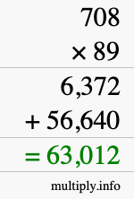 How to calculate 708 times 89 using long multiplication