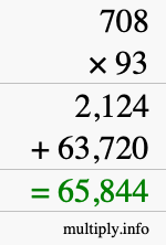 How to calculate 708 times 93 using long multiplication