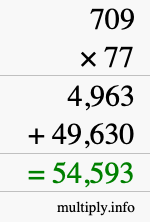 How to calculate 709 times 77 using long multiplication