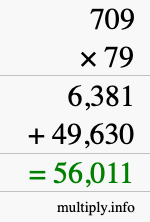 How to calculate 709 times 79 using long multiplication